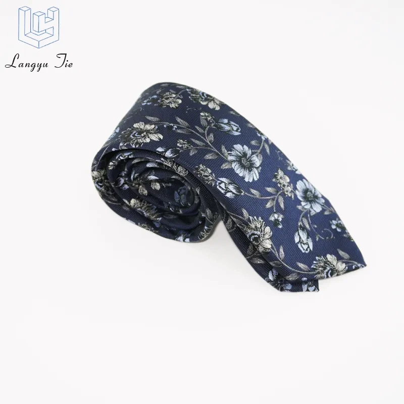 Custom Professional Classic Pattern Mens Ties Silk Necktie Business Luxury Neck Tie Royal Blue with Flower Pattern