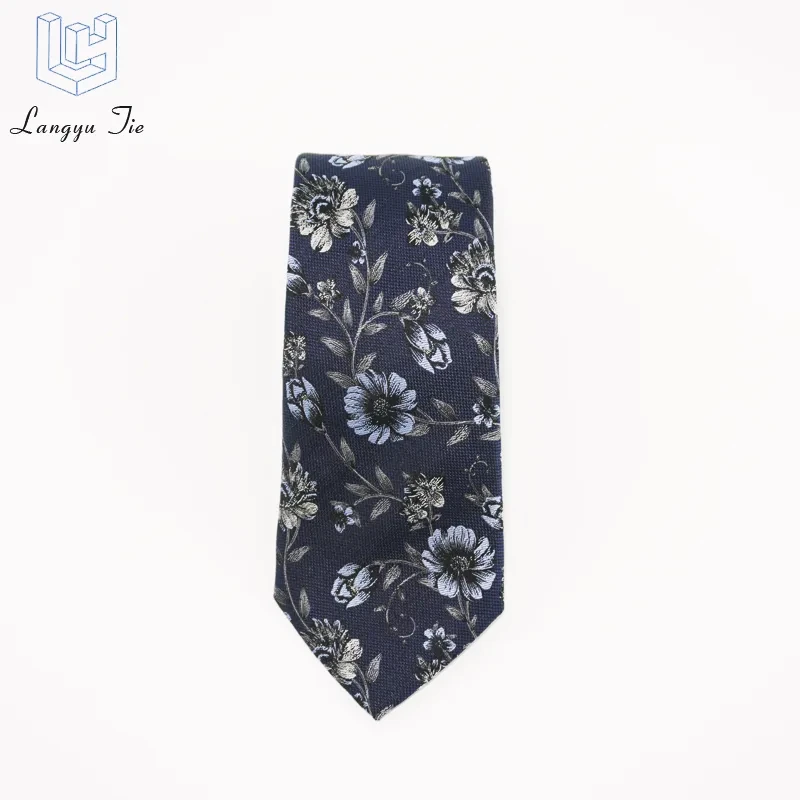 Custom Professional Classic Pattern Mens Ties Silk Necktie Business Luxury Neck Tie Royal Blue with Flower Pattern