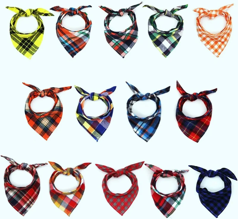 Dog Bandanas Plaid Dog Scarf Washable Triangle Pet Bibs Kerchief for Puppy Small Dog and Medium Dog