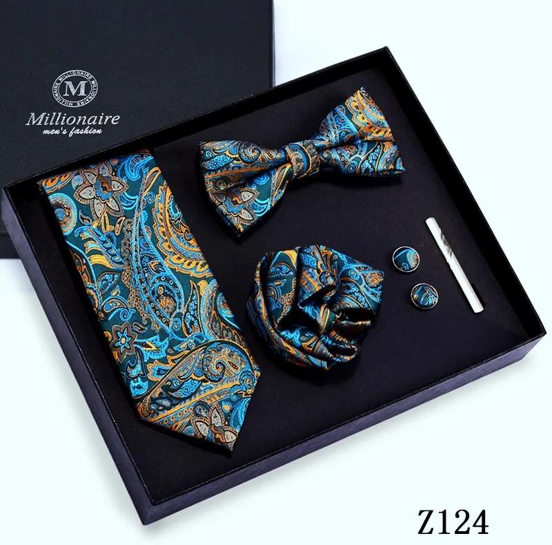 Fashion 5PCS Bridegroom Wedding Men&prime;s Bowtie Necktie Set