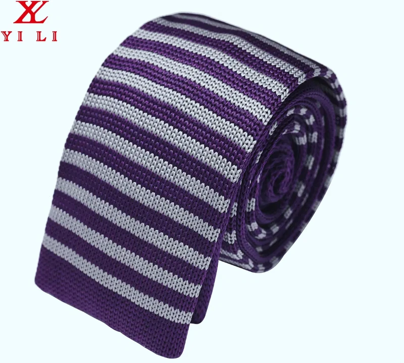 Manufacturers Supply Wine Red Striped Knitted Necktie Men&prime;s Fashion Skinny Tie