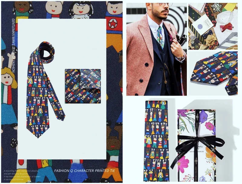 Wholesale Custom 100% Mulberry Silk Tie Handkerchief for Men Printed Silk Ties with Custom Logo